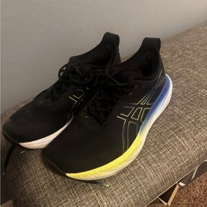 ASICS Men's Black with Blue and Yellow Athletic Shoes